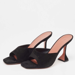 Pre Owned Amina Muaddi Black Suede Lupita Slide Sandals Size 41