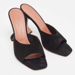 Pre Owned Amina Muaddi Black Suede Lupita Slide Sandals Size 41