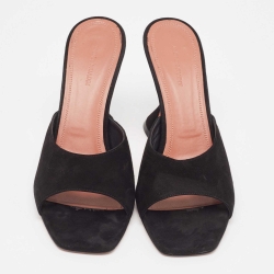 Pre Owned Amina Muaddi Black Suede Lupita Slide Sandals Size 41
