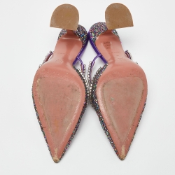 Pre Owned Amina Muaddi Multicolor Glitter and Leather Gilda Embellished Mules Size 39