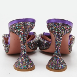 Pre Owned Amina Muaddi Multicolor Glitter and Leather Gilda Embellished Mules Size 39