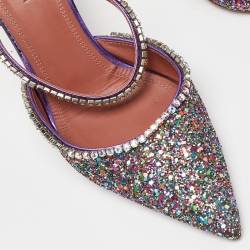 Pre Owned Amina Muaddi Multicolor Glitter and Leather Gilda Embellished Mules Size 39