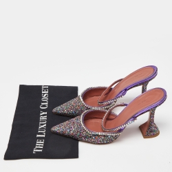 Pre Owned Amina Muaddi Multicolor Glitter and Leather Gilda Embellished Mules Size 39