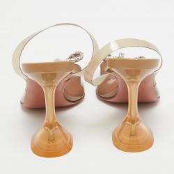 Pre Owned Amina Muaddi Brown PVC Rosie Slingback Pumps Size 35