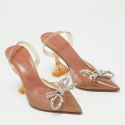 Pre Owned Amina Muaddi Brown PVC Rosie Slingback Pumps Size 35