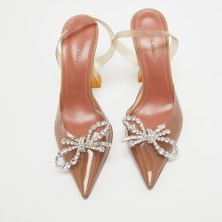 Pre Owned Amina Muaddi Brown PVC Rosie Slingback Pumps Size 35