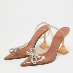 Pre Owned Amina Muaddi Brown PVC Rosie Slingback Pumps Size 35