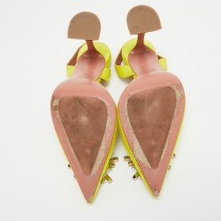 Pre Owned Amina Muaddi Yellow Satin Begum Slingback Pumps Size 39