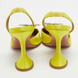 Pre Owned Amina Muaddi Yellow Satin Begum Slingback Pumps Size 39