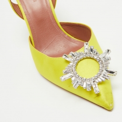Pre Owned Amina Muaddi Yellow Satin Begum Slingback Pumps Size 39