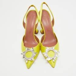 Pre Owned Amina Muaddi Yellow Satin Begum Slingback Pumps Size 39
