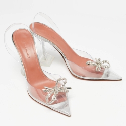 Pre Owned Amina Muaddi Transparent PVC Rosie Slingback Pumps Size 38
