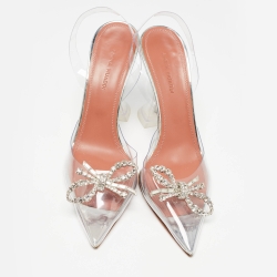 Pre Owned Amina Muaddi Transparent PVC Rosie Slingback Pumps Size 38