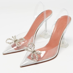 Pre Owned Amina Muaddi Transparent PVC Rosie Slingback Pumps Size 38
