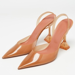 Pre Owned Amina Muaddi Brown PVC Holli Glass Pointed Toe Slingback Pumps Size 41