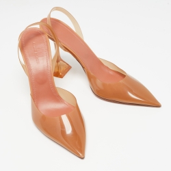 Pre Owned Amina Muaddi Brown PVC Holli Glass Pointed Toe Slingback Pumps Size 41
