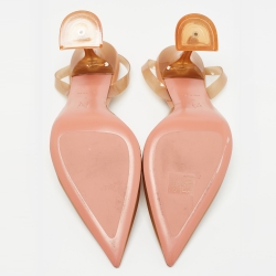 Pre Owned Amina Muaddi Brown PVC Holli Glass Pointed Toe Slingback Pumps Size 41