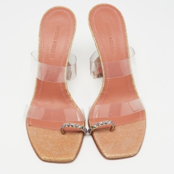 Pre Owned Amina Muaddi Metallic/Transparent Glitter and PVC Sami Sandals Size 36