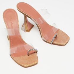 Pre Owned Amina Muaddi Metallic/Transparent Glitter and PVC Sami Sandals Size 36