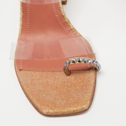 Pre Owned Amina Muaddi Metallic/Transparent Glitter and PVC Sami Sandals Size 36