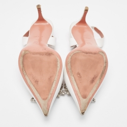 Pre Owned Amina Muaddi White Leather Rosie Slingback Pumps Size 41.5