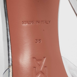 Pre Owned Amina Muaddi Silver PVC and Patent Leather Ursina Pumps Size 38