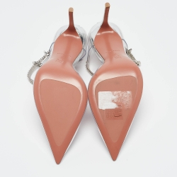 Pre Owned Amina Muaddi Silver PVC and Patent Leather Ursina Pumps Size 38