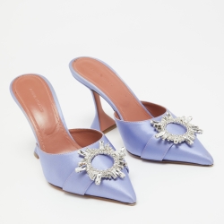 Pre Owned Amina Muaddi Purple Satin Begum  Mules Size  40