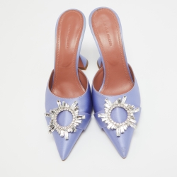 Pre Owned Amina Muaddi Purple Satin Begum  Mules Size  40