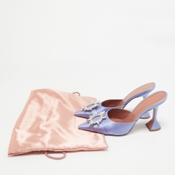 Pre Owned Amina Muaddi Purple Satin Begum  Mules Size  40