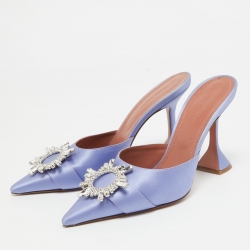 Pre Owned Amina Muaddi Purple Satin Begum  Mules Size  40
