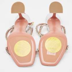 Pre Owned Amina Muaddi Silver/Multicolor Leather Gilda Sandals Size 39