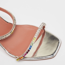 Pre Owned Amina Muaddi Silver/Multicolor Leather Gilda Sandals Size 39
