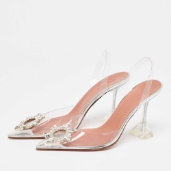 Pre Owned Amina Muaddi Transparent PVC Begum Slingback Pumps Size 40