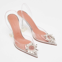 Pre Owned Amina Muaddi Transparent PVC Begum Slingback Pumps Size 40