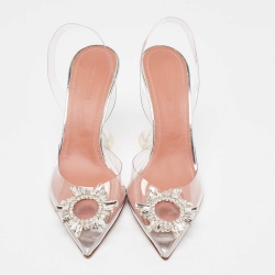 Pre Owned Amina Muaddi Transparent PVC Begum Slingback Pumps Size 40
