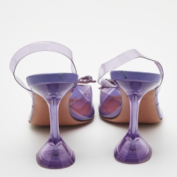 Pre Owned Amina Muaddi Purple PVC Crystal Embellished Bow Slingback Pumps Size 39
