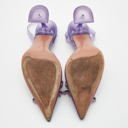 Pre Owned Amina Muaddi Purple PVC Crystal Embellished Bow Slingback Pumps Size 39