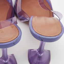 Pre Owned Amina Muaddi Purple PVC Crystal Embellished Bow Slingback Pumps Size 39