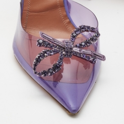 Pre Owned Amina Muaddi Purple PVC Crystal Embellished Bow Slingback Pumps Size 39