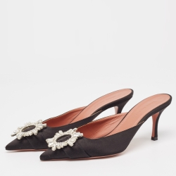 Amina Muaddi Black Satin Begum  Mules Size 37