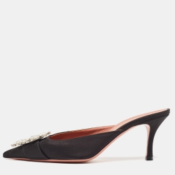Amina Muaddi Black Satin Begum  Mules Size 37