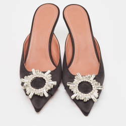 Amina Muaddi Black Satin Begum  Mules Size 37