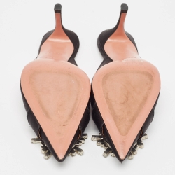 Amina Muaddi Black Satin Begum  Mules Size 37