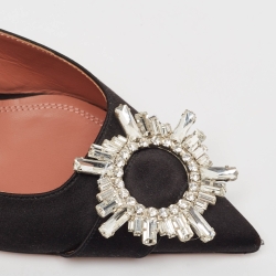 Amina Muaddi Black Satin Begum  Mules Size 37