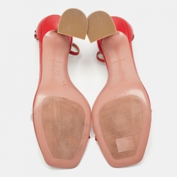 Pre Owned Amina Muaddi Red Leather Daisy Ankle Strap Sandals Size 42