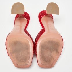 Pre Owned Amina Muaddi Red Crystal Embellished Suede Lupita Sandals Size 39