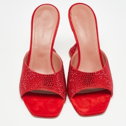 Pre Owned Amina Muaddi Red Crystal Embellished Suede Lupita Sandals Size 39
