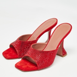 Pre Owned Amina Muaddi Red Crystal Embellished Suede Lupita Sandals Size 39