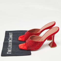 Pre Owned Amina Muaddi Red Crystal Embellished Suede Lupita Sandals Size 39